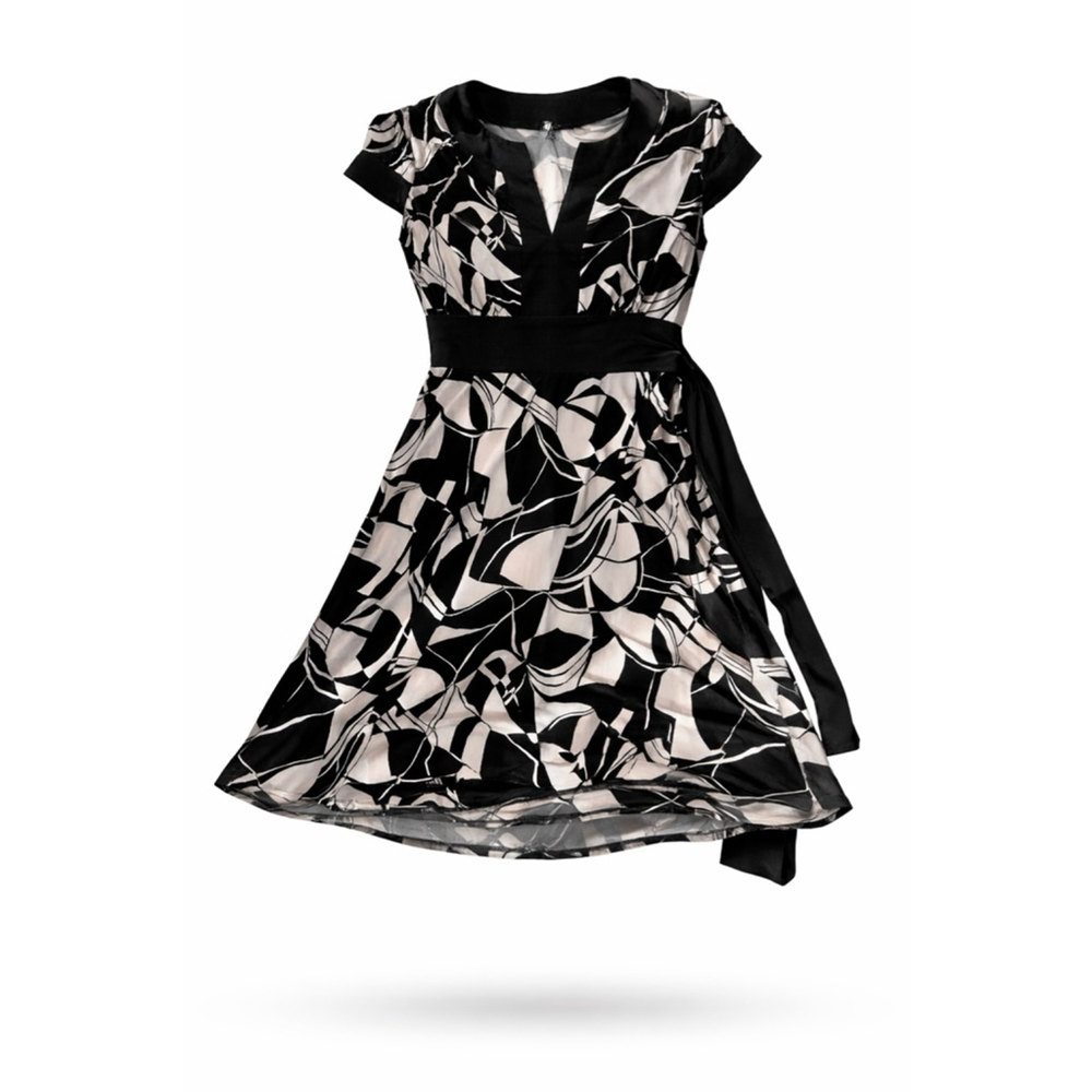 Women's AB STUDIO Black & White Abstract Print Dress XL
127